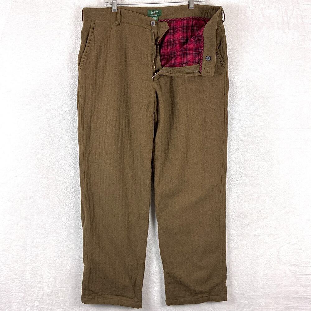 Woolrich Pants Mens 38x32 Brown Herringbone Wool Flannel Lined Workwear Outdoor